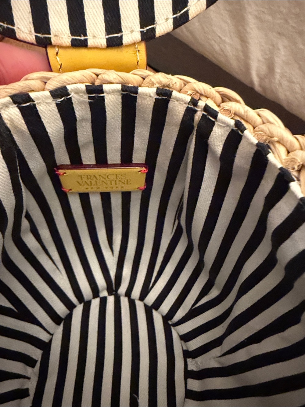 Frances Valentine light tan Woven Basket Bag with Yellow Leather Top - Picture 3 of 4
